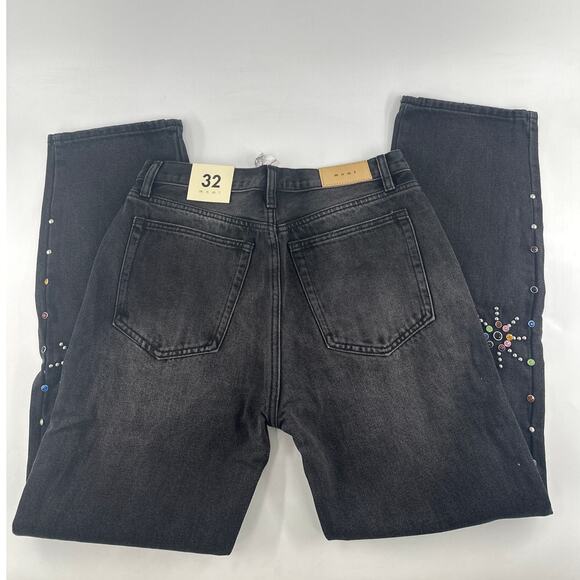 MNML Men's Washed Black V376 Studded Baggy Denim Jeans Size 32 - Picture 8 of 10